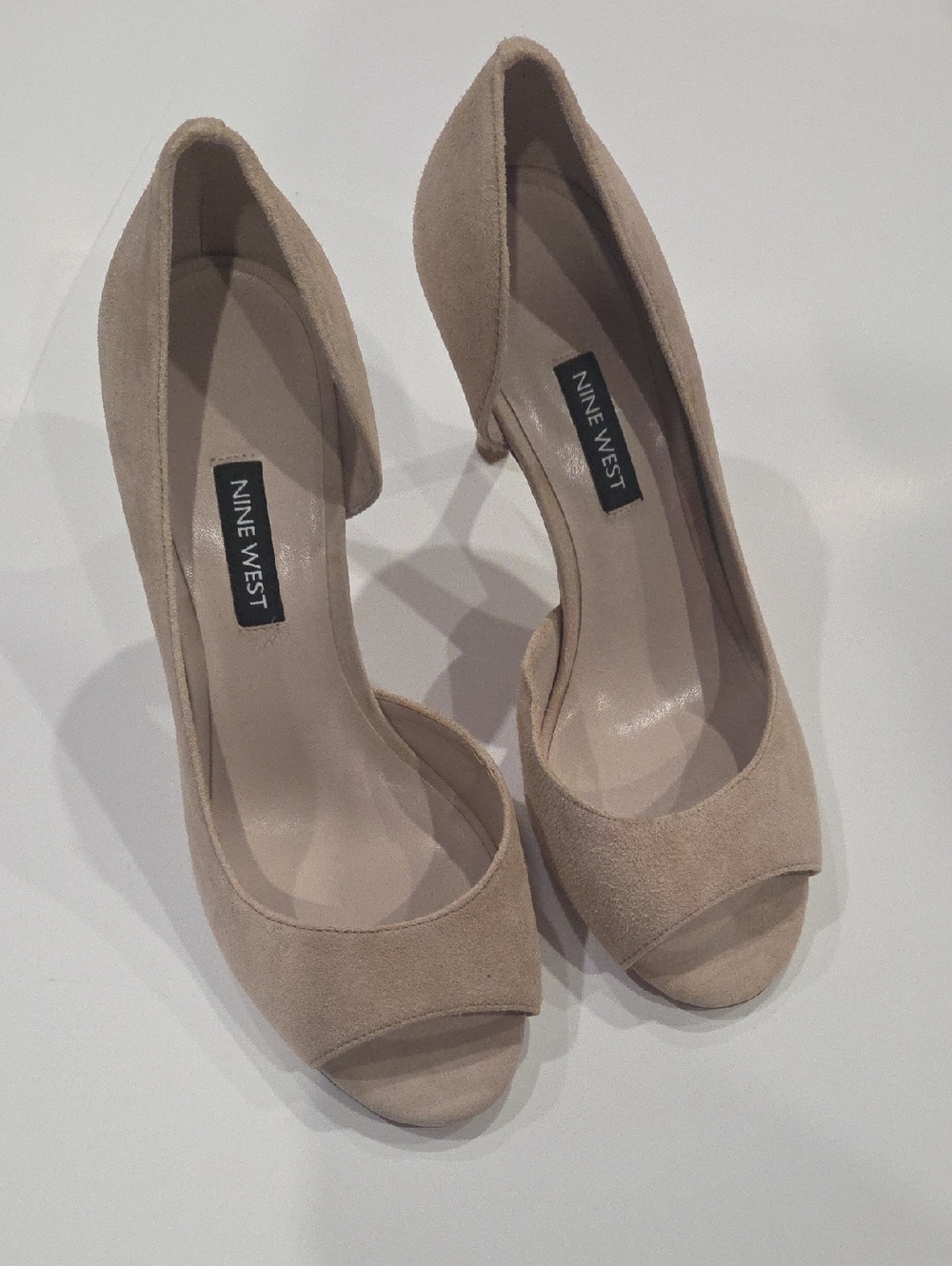Nine West Taupe Suede Peep-Toe Heels
